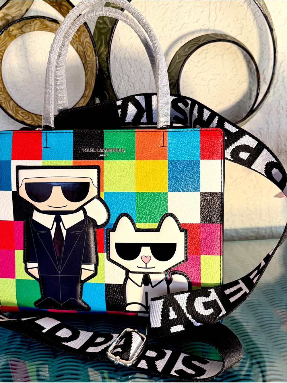 NWT Karl Lagerfeld Paris Maybelle Multicolor Checkered Crossbody Satchel